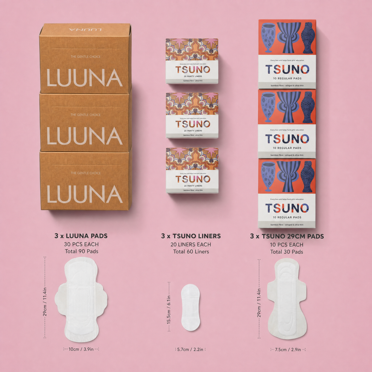 4-Month Pad Bundle | Luuna Day Pads + TSUNO Night Pads + TSUNO Liners